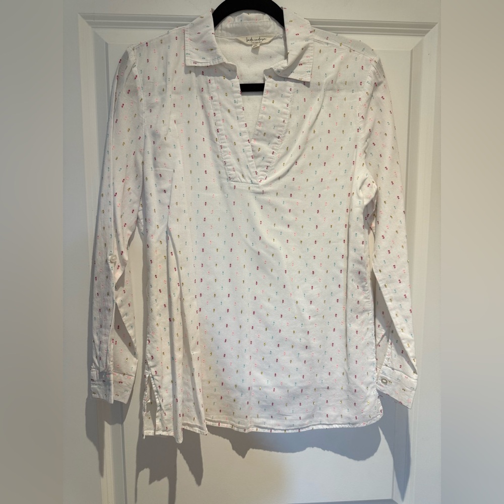 Linda Anderson White multicolored Cotton Embroidered Long Sleeve Blouse M